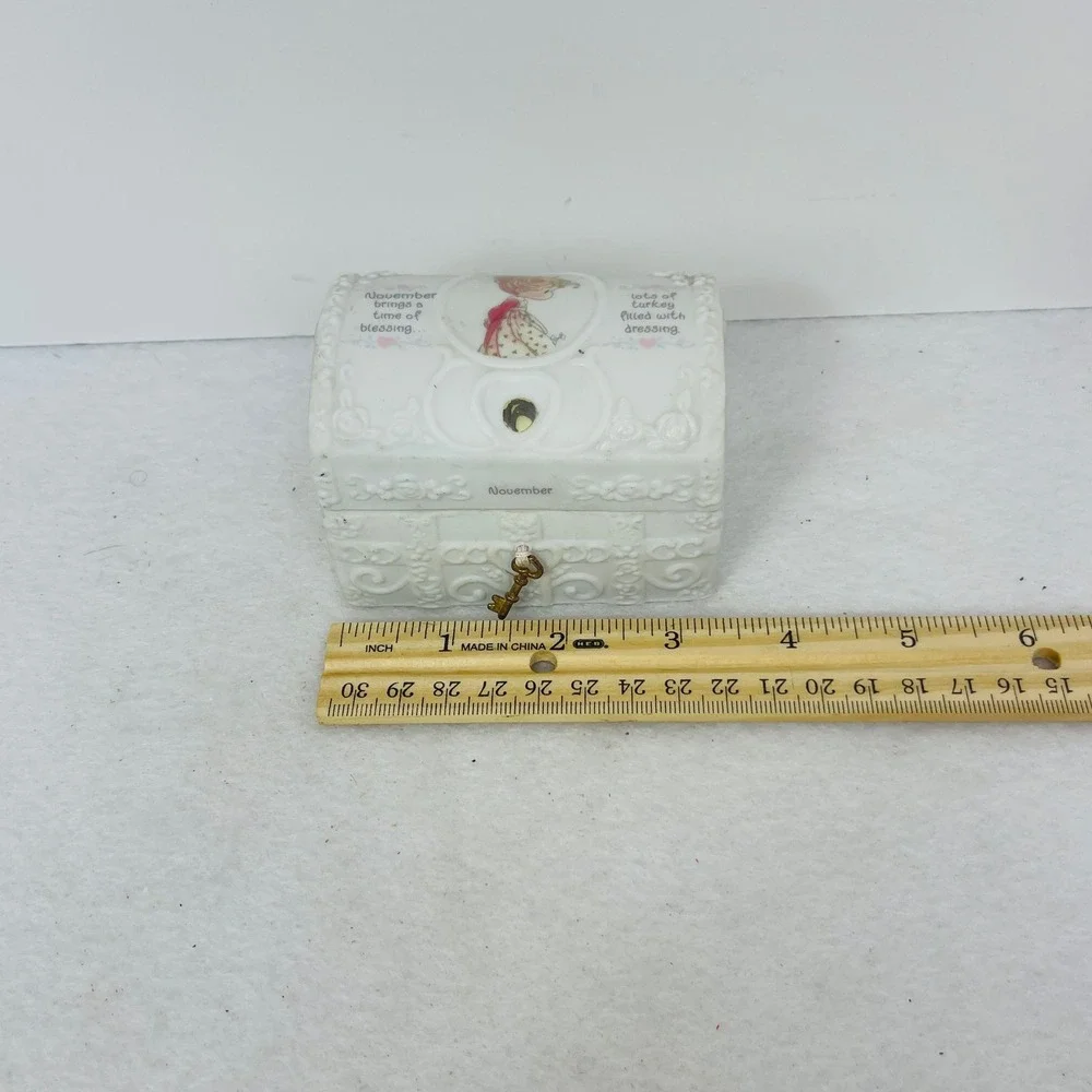 November Topaz Porcelain Treasure Chest Trinket Box White Ceramic Birthstone